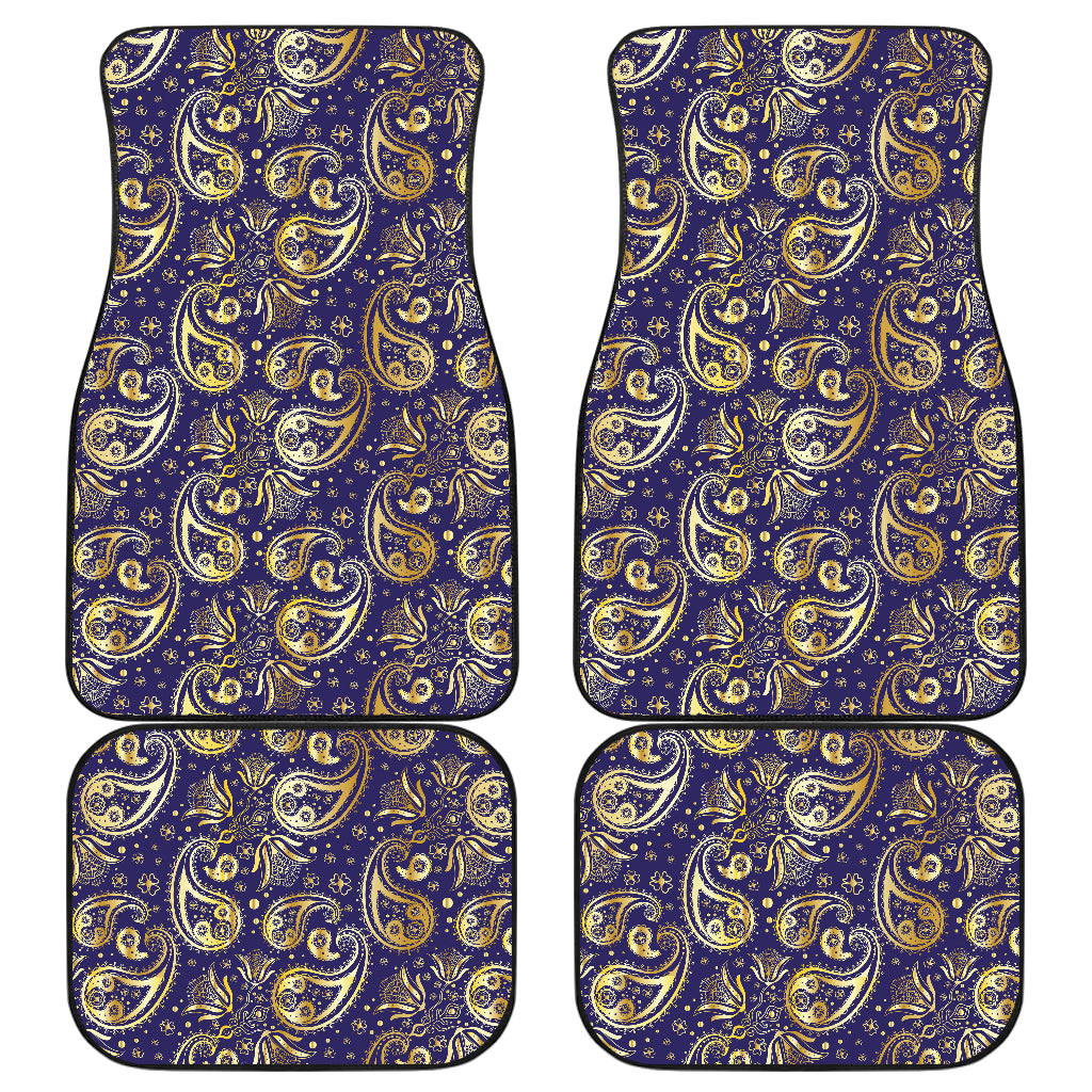 Paisley Blue Yellow Design Print Car Floor Mats Front Back