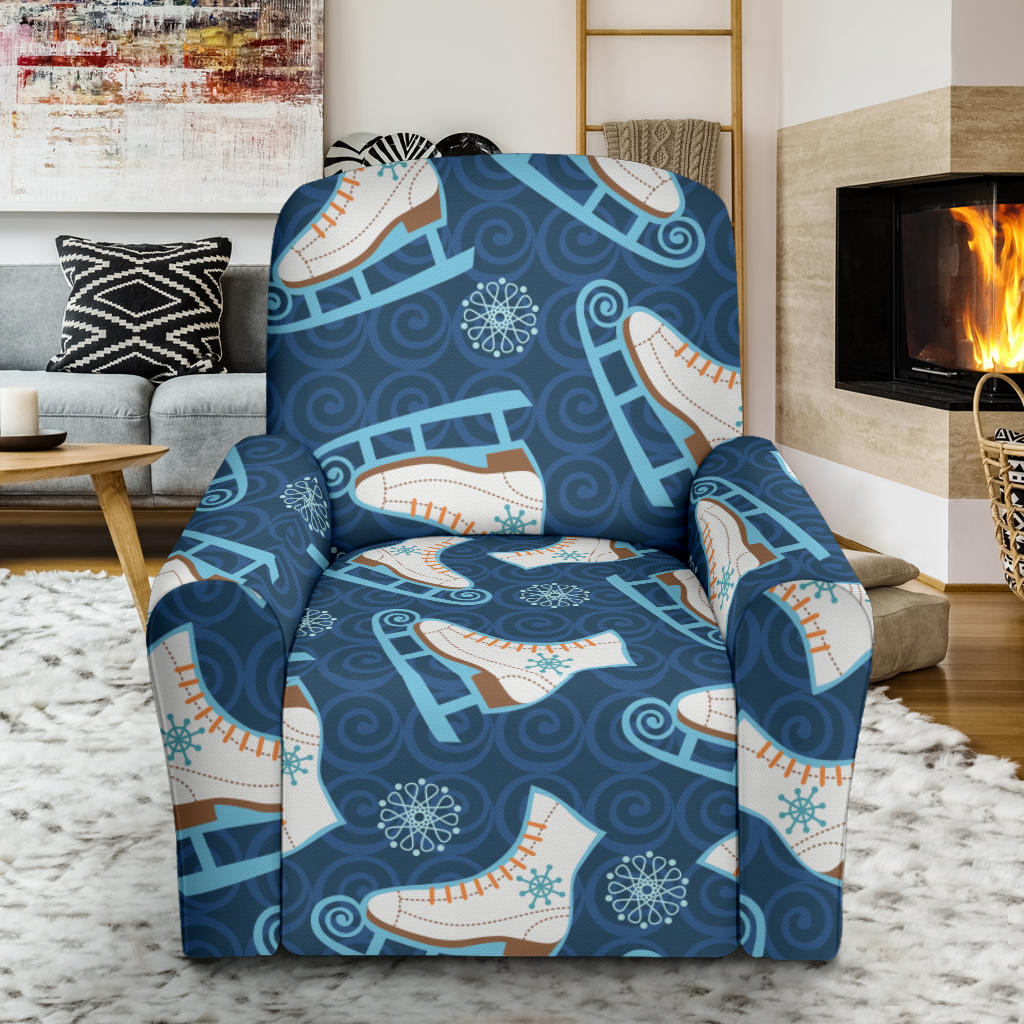 Ice Skate Pattern Print Design 01 Recliner Slipcover with Pocket
