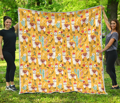 Llama Cute Themed Print Quilt Bedspread