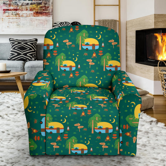 Camping Camper Pattern Print Design 06 Recliner Slipcover with Pocket