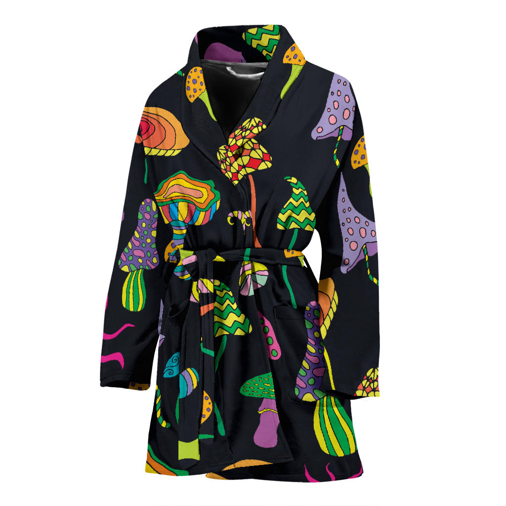 Psychedelic Mushroom Pattern Print Design A02 Women Bathrobe