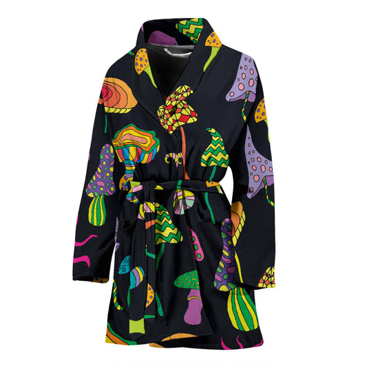 Psychedelic Mushroom Pattern Print Design A02 Women Bathrobe