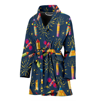 Firework Sparkling Rockets Print Design LKS306 Women Bathrobe