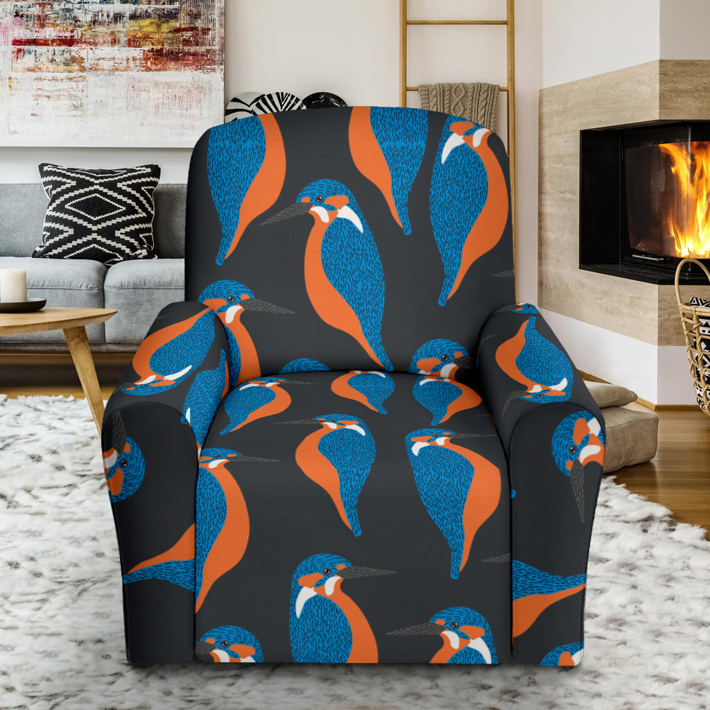 Kingfisher Pattern Print Design 03 Recliner Slipcover with Pocket