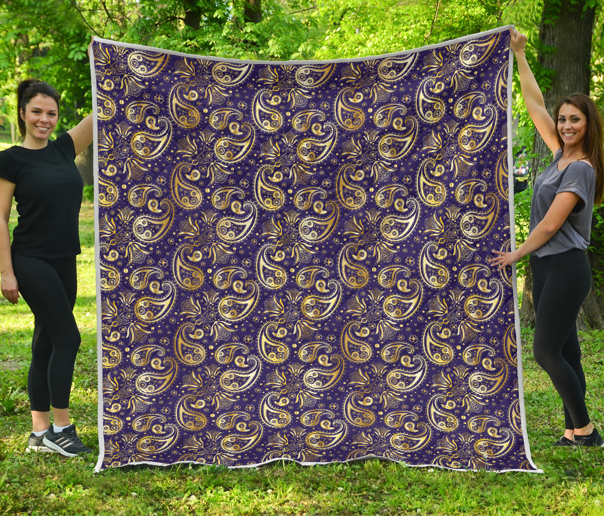 Paisley Blue Yellow Design Print Quilt Bedspread