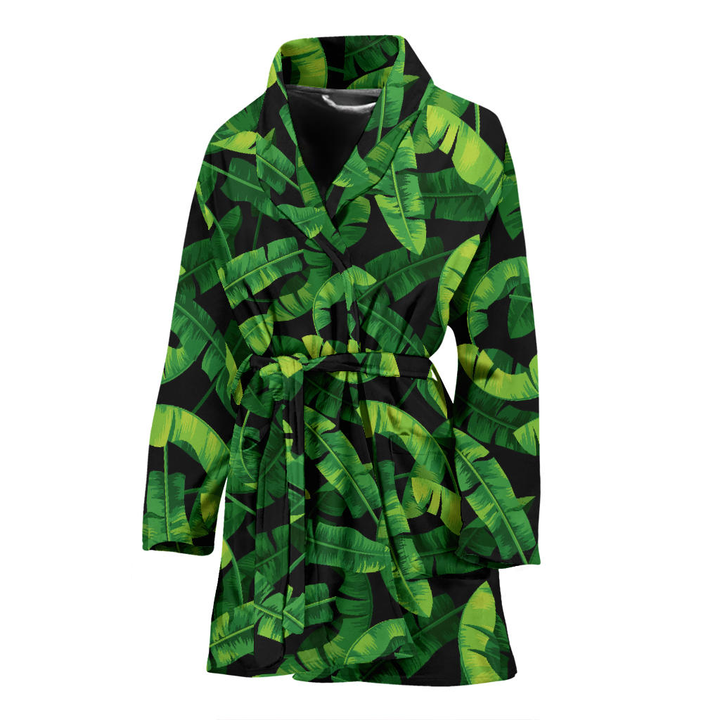 Banana Leaf Pattern Print Design 02 Women Bathrobe
