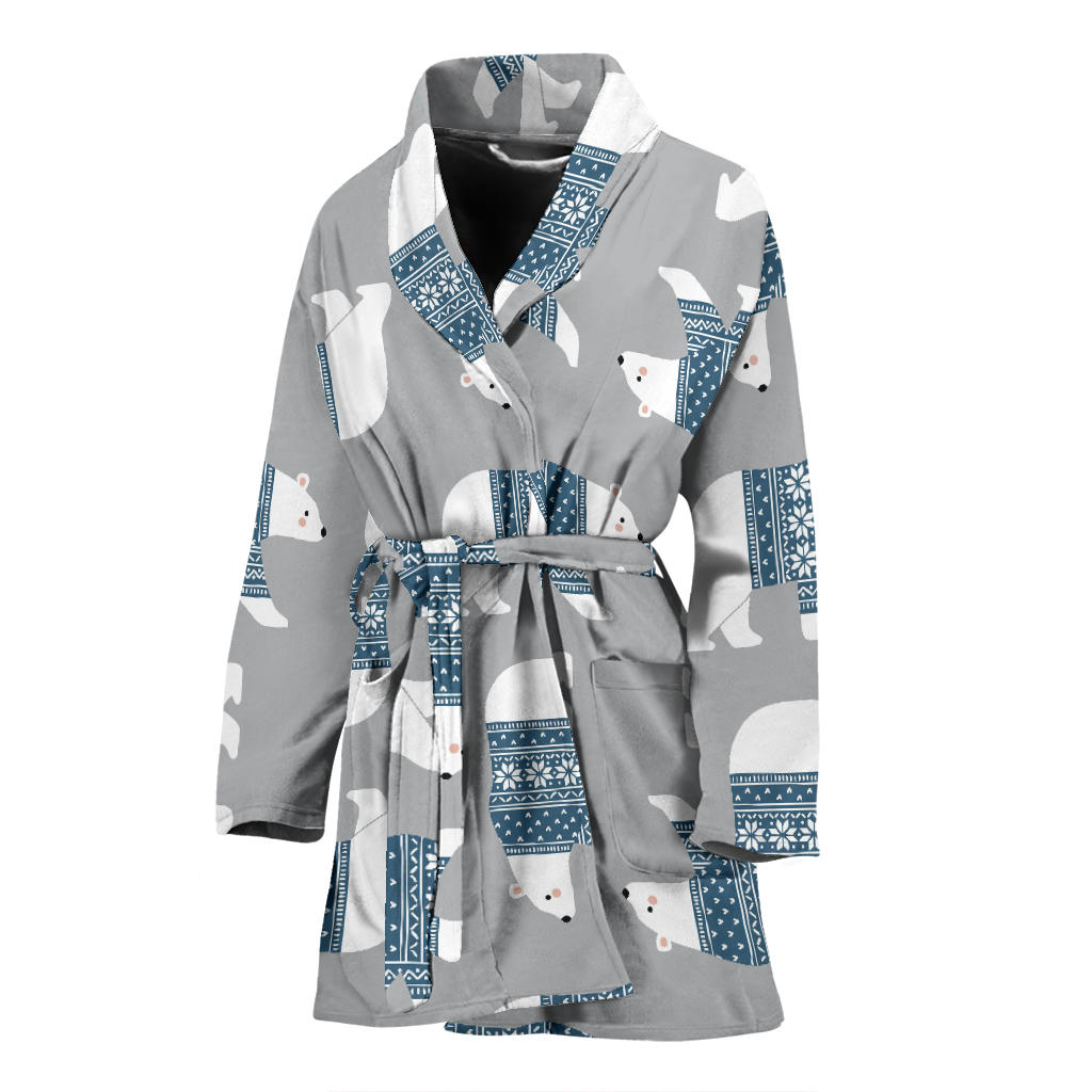 Polar Bear Pattern Print Design A03 Women Bathrobe