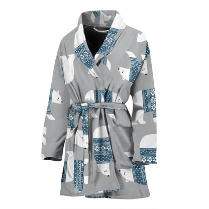 Polar Bear Pattern Print Design A03 Women Bathrobe