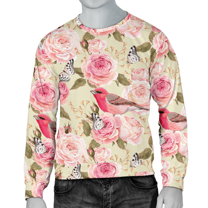 Bird Butterfly Pink Flower Print Pattern Men Long Sleeve Sweatshirt