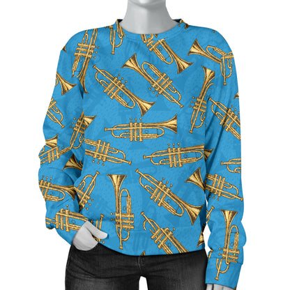 Trumpet Golden Pattern Themed Print Women Long Sleeve Sweatshirt