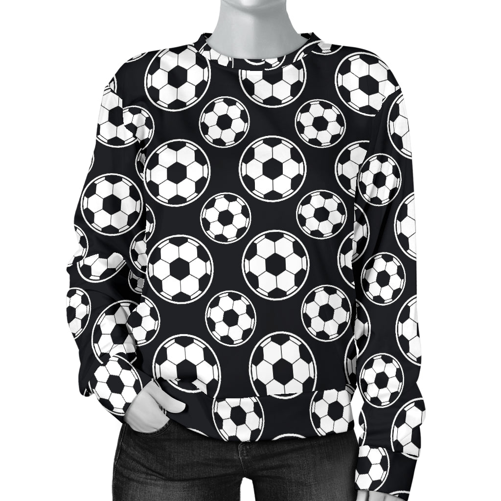 Soccer Ball Black Print Pattern Women Long Sleeve Sweatshirt