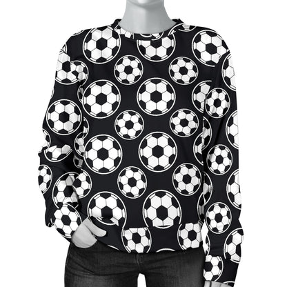 Soccer Ball Black Print Pattern Women Long Sleeve Sweatshirt