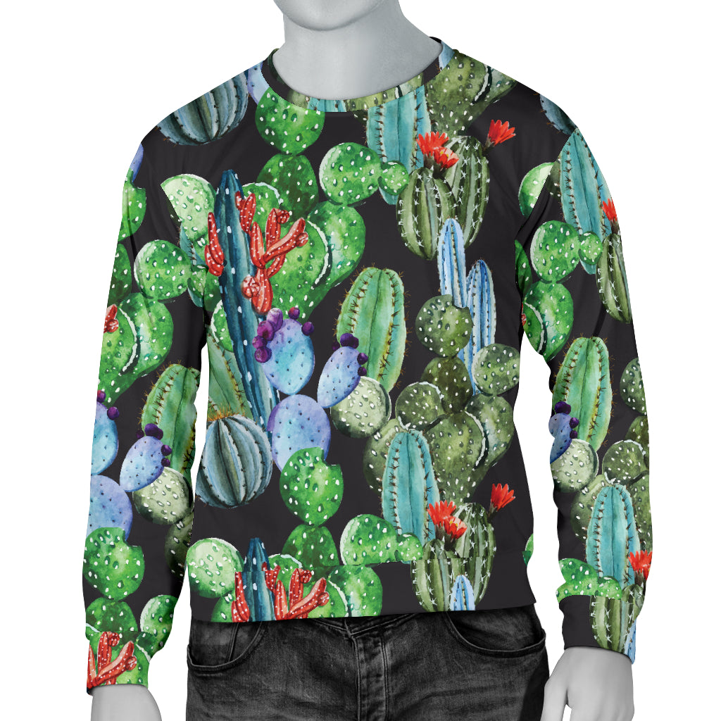 Cactus Watercolor Style Print Men Long Sleeve Sweatshirt