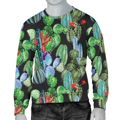 Cactus Watercolor Style Print Men Long Sleeve Sweatshirt