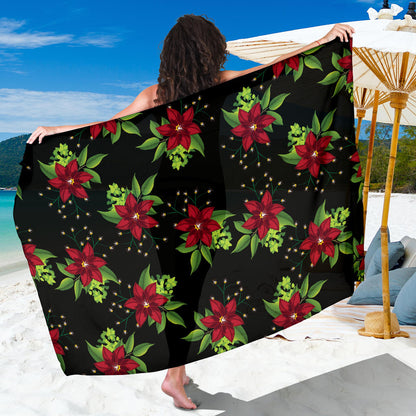Poinsettia Pattern Print Design A01 Sarong Pareo Wrap