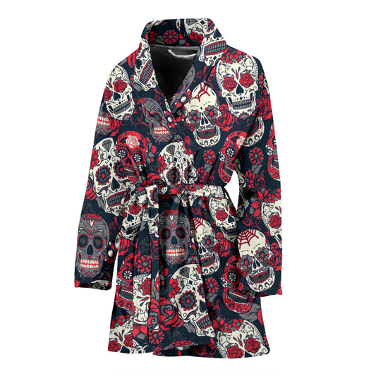 Sugar Skull Print Design LKS303 Women Bathrobe