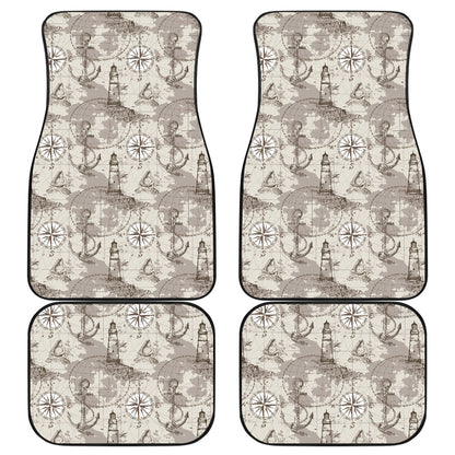 Nautical Map Design Themed Print Car Floor Mats Front Back