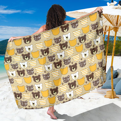 Bear PatchworkPattern Print Design 01 Sarong Pareo Wrap