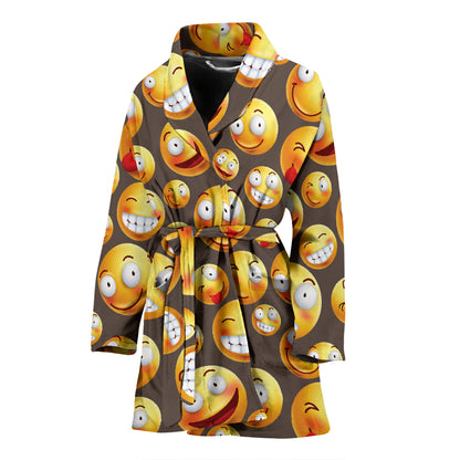 Smiley Face Emoji Print Design LKS303 Women Bathrobe