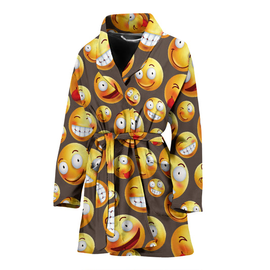 Smiley Face Emoji Print Design LKS303 Women Bathrobe