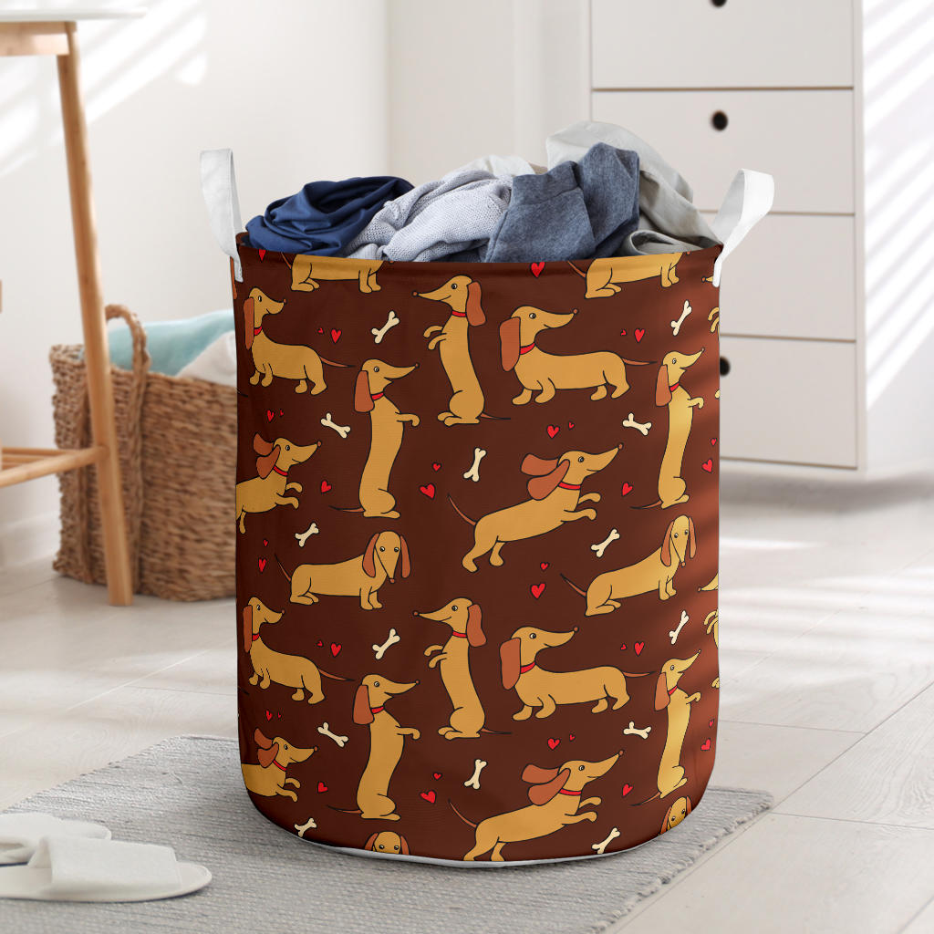 Dachshund Happy Print Pattern Laundry Basket
