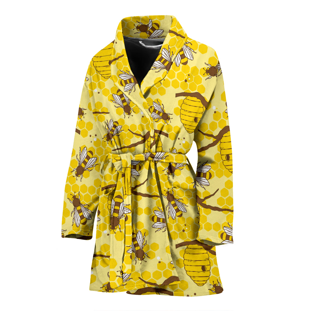 Bee With Honeycomb Print Design LKS302 Women Bathrobe
