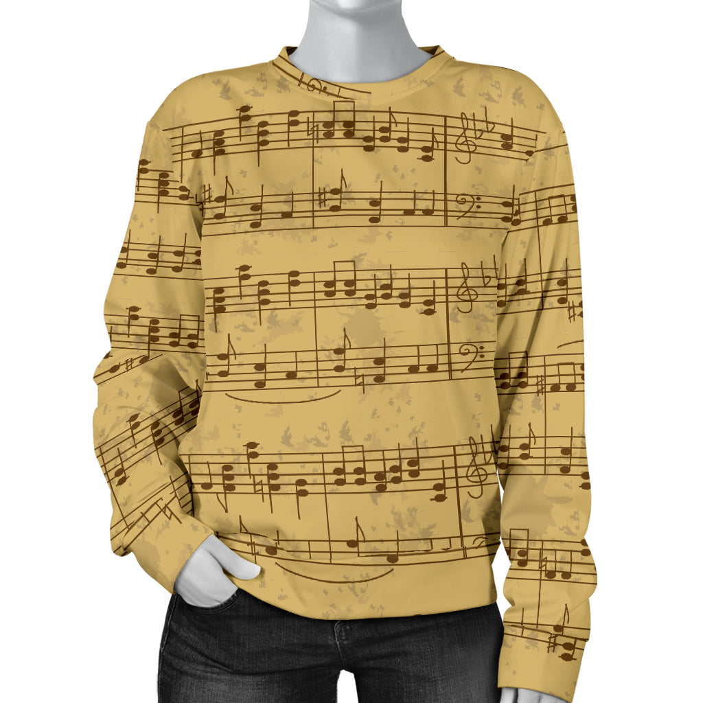 Music Note Vintage Themed Print Women Long Sleeve Sweatshirt