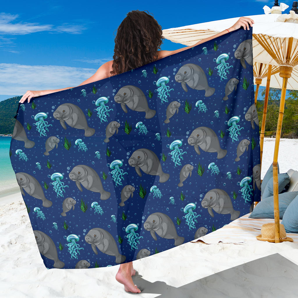 Manatee Pattern Print Design 01 Sarong Pareo Wrap