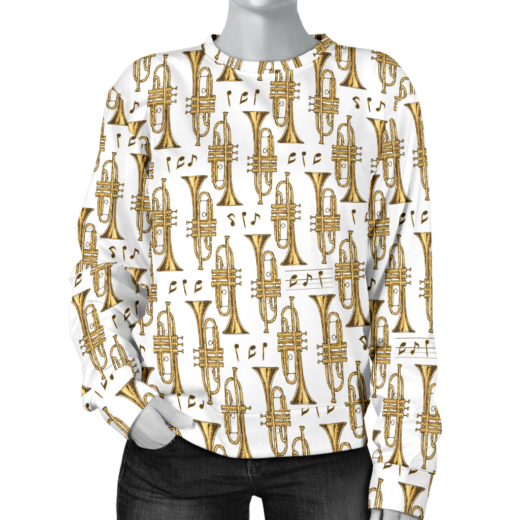 Trumpet with Music Note Print Women Long Sleeve Sweatshirt