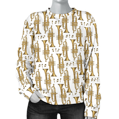 Trumpet with Music Note Print Women Long Sleeve Sweatshirt