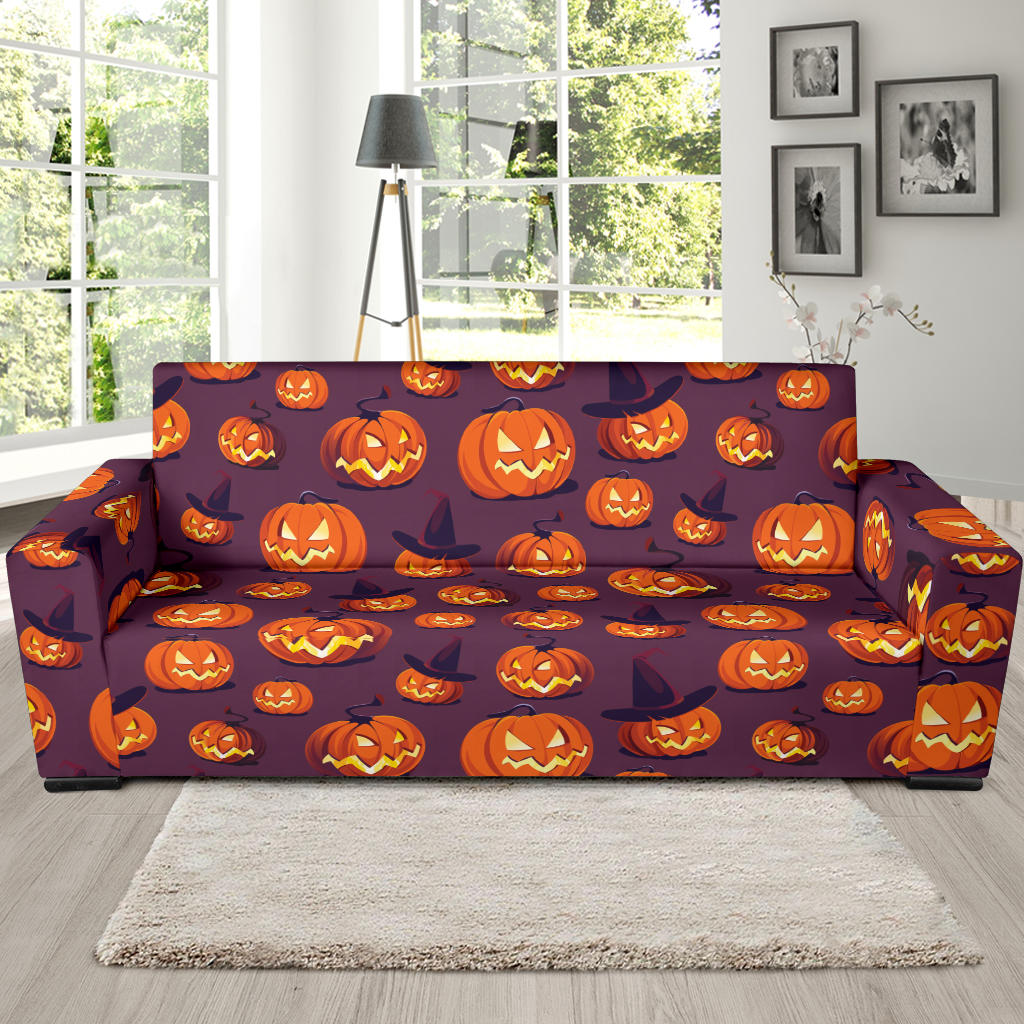 Halloween Pumpkin Pattern Print Design 03 Sofa Slipcover