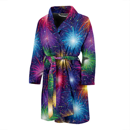 Firework Colorful Print Design LKS301 Men Bathrobe