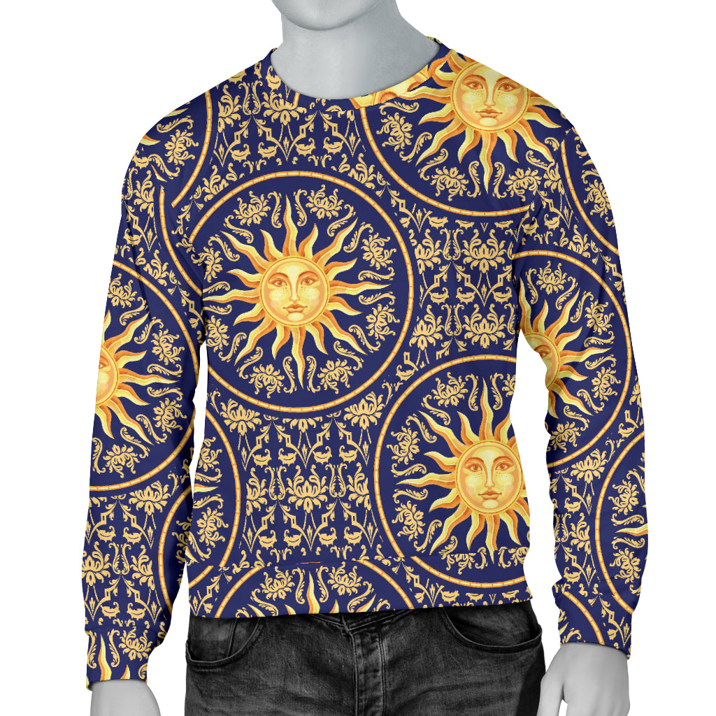 Celestial Gold Sun Face Men Long Sleeve Sweatshirt