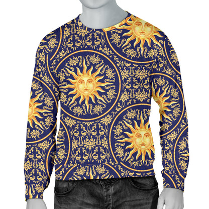 Celestial Gold Sun Face Men Long Sleeve Sweatshirt