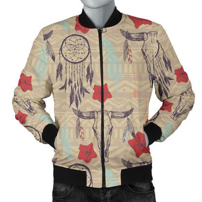 Native Buffalo Head Themed Design Print Men Bomber Jacket
