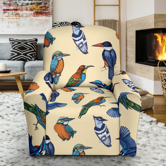 Kingfisher Bird Pattern Print Design 04 Recliner Slipcover with Pocket