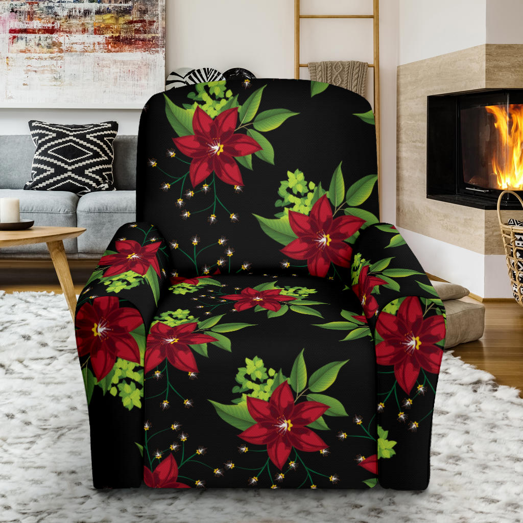 Poinsettia Pattern Print Design A01 Recliner Slipcover with Pocket