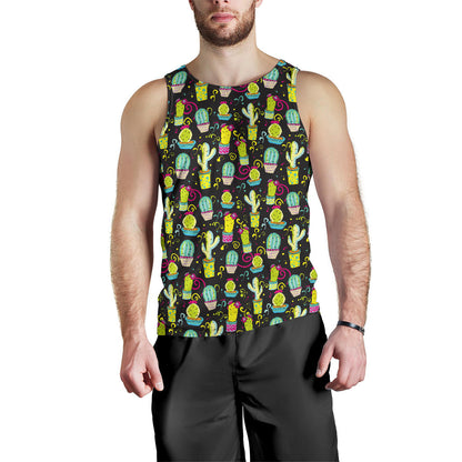 Cactus Neon Style Print Pattern Men Tank Top