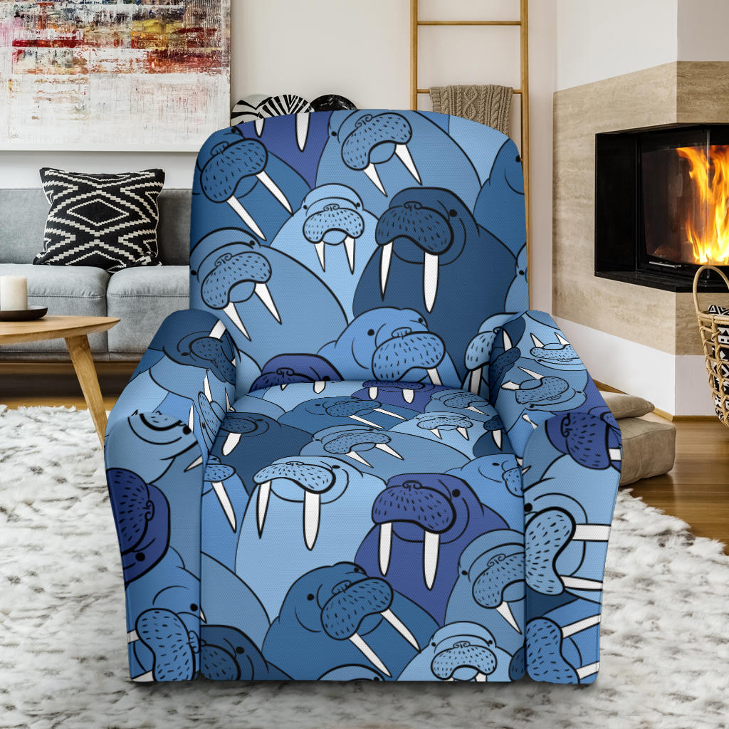 Walrus Pattern Print Design 01 Recliner Slipcover with Pocket