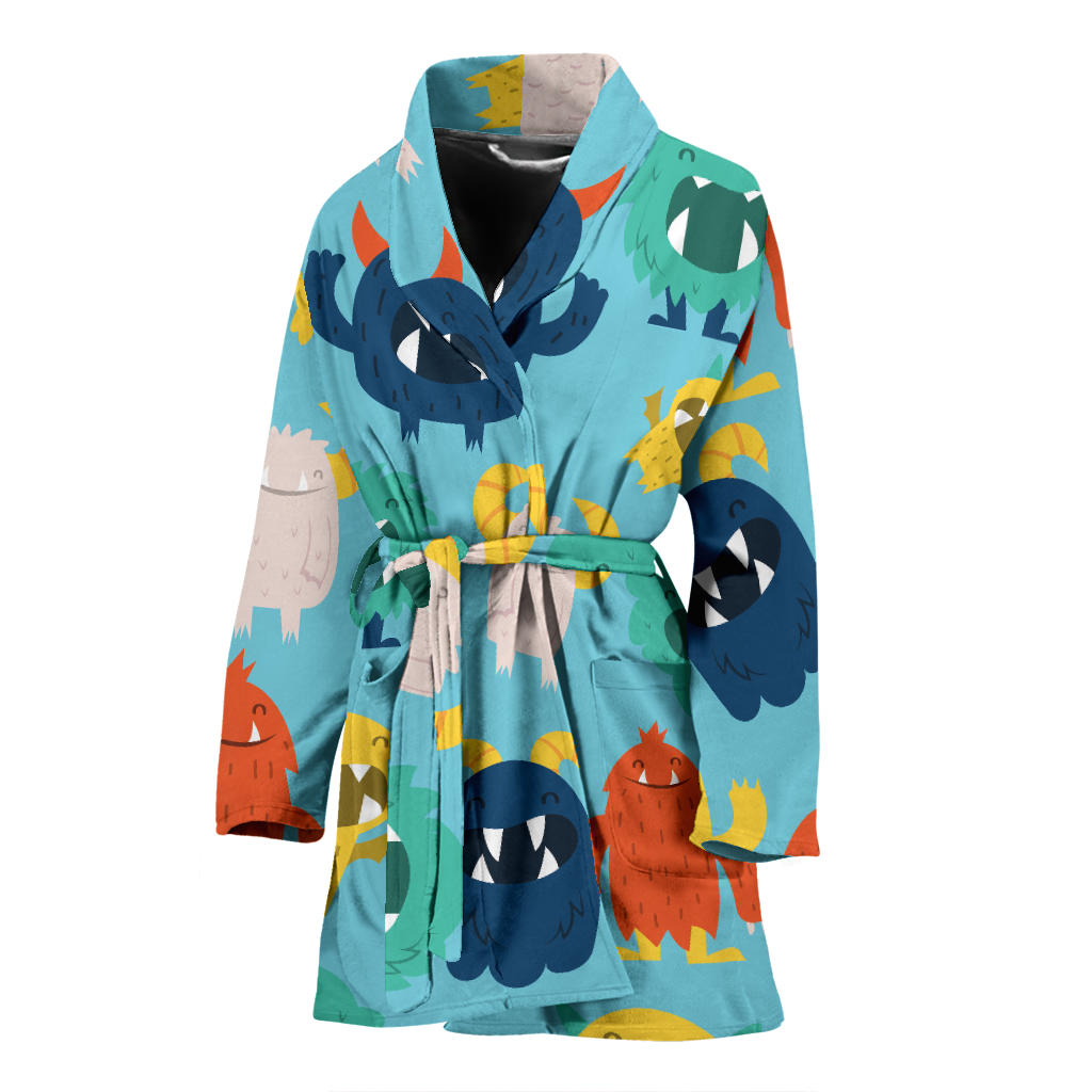 Monster Cartoon Pattern Print Design 03 Women Bathrobe