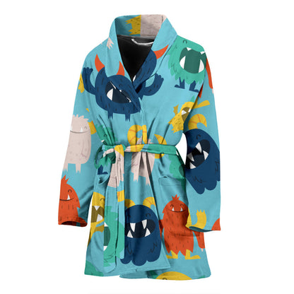 Monster Cartoon Pattern Print Design 03 Women Bathrobe