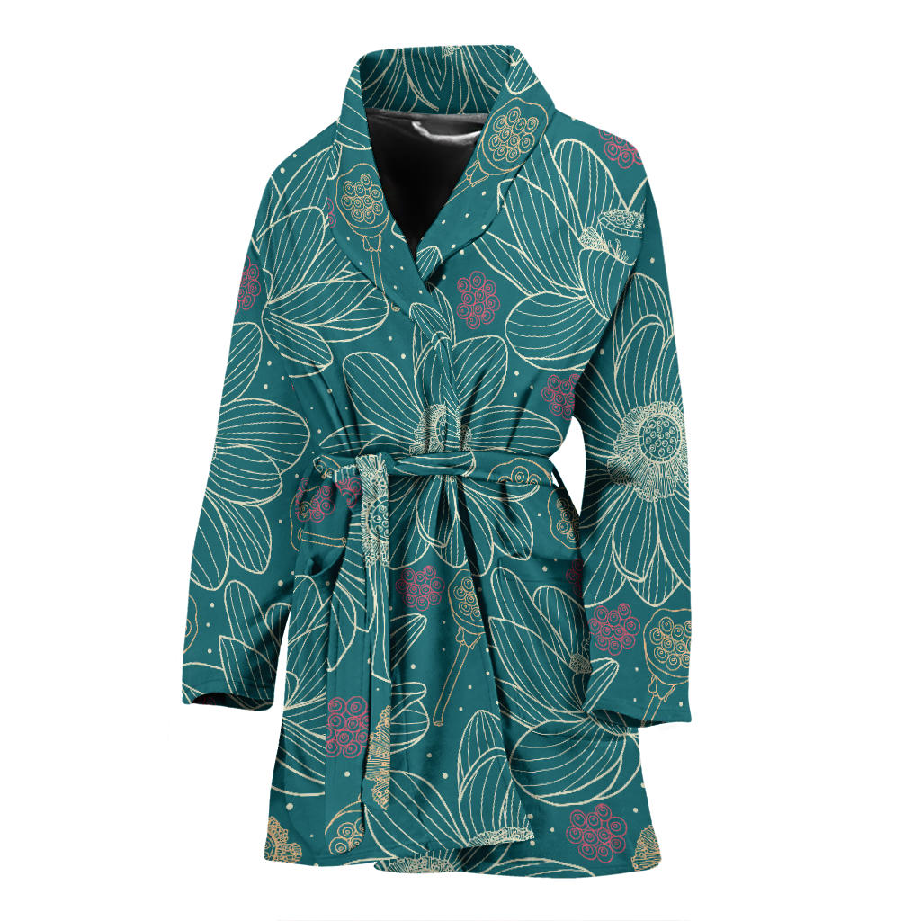 Lotus Pattern Print Design 01 Women Bathrobe
