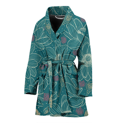 Lotus Pattern Print Design 01 Women Bathrobe