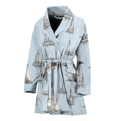 Sailing Ships Pattern Print Design A01 Women Bathrobe