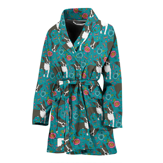 Boston Terrier Pattern Print Design 07 Women Bathrobe