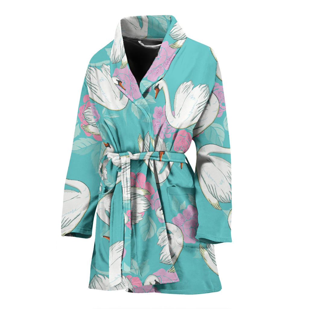 Swan Pattern Print Design 03 Women Bathrobe