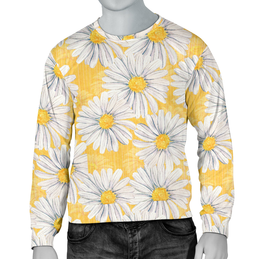 Daisy Yellow Watercolor Print Pattern Men Long Sleeve Sweatshirt