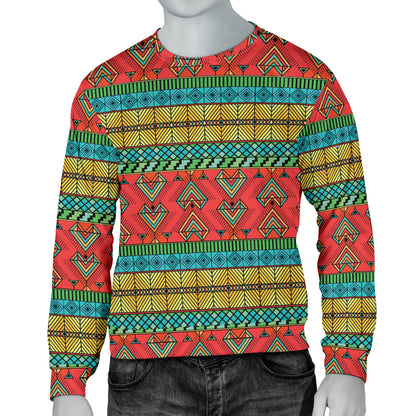 African Colorful Zigzag Print Pattern Men Long Sleeve Sweatshirt