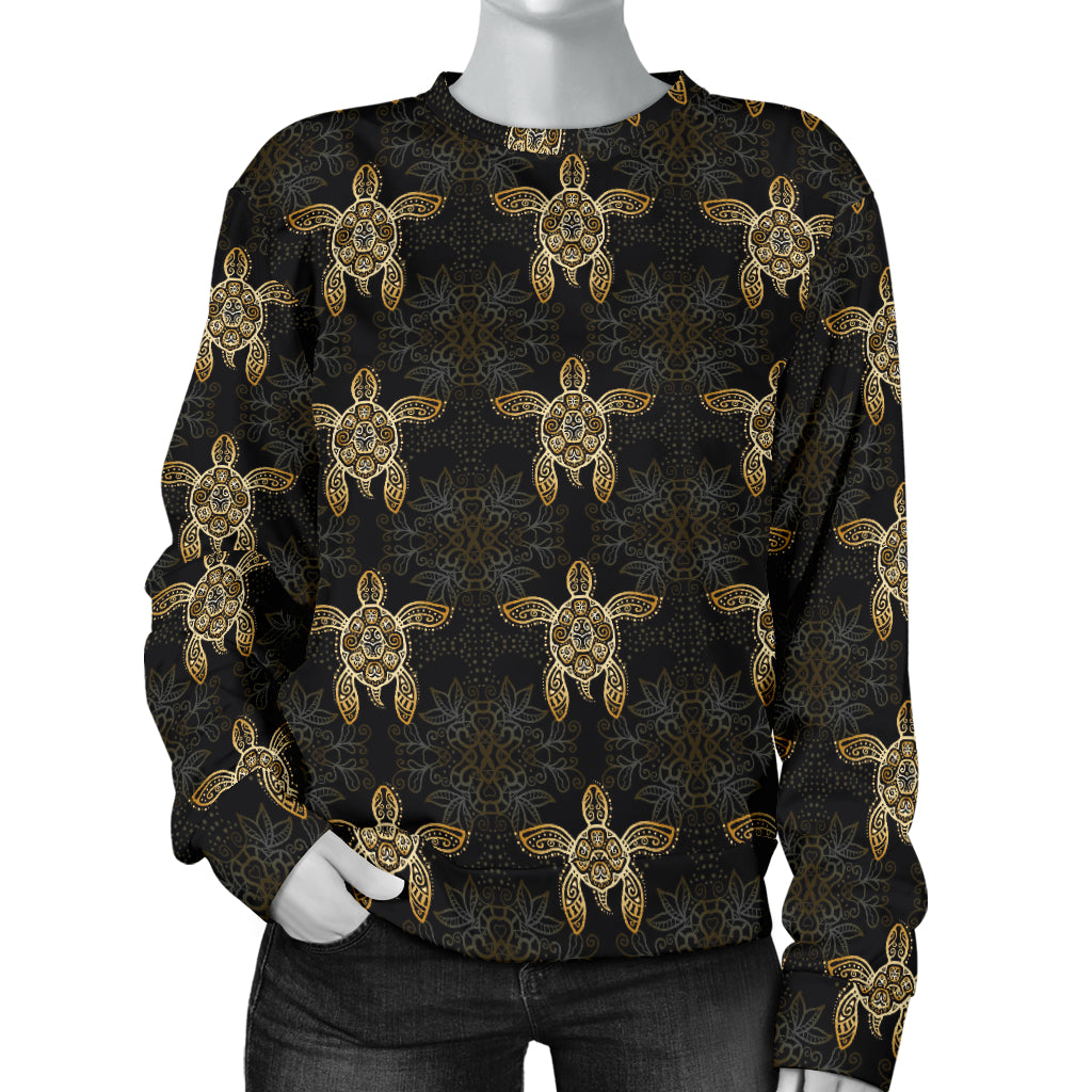 Gold Tribal Turtle Polynesian Design Women Long Sleeve Sweatshirt