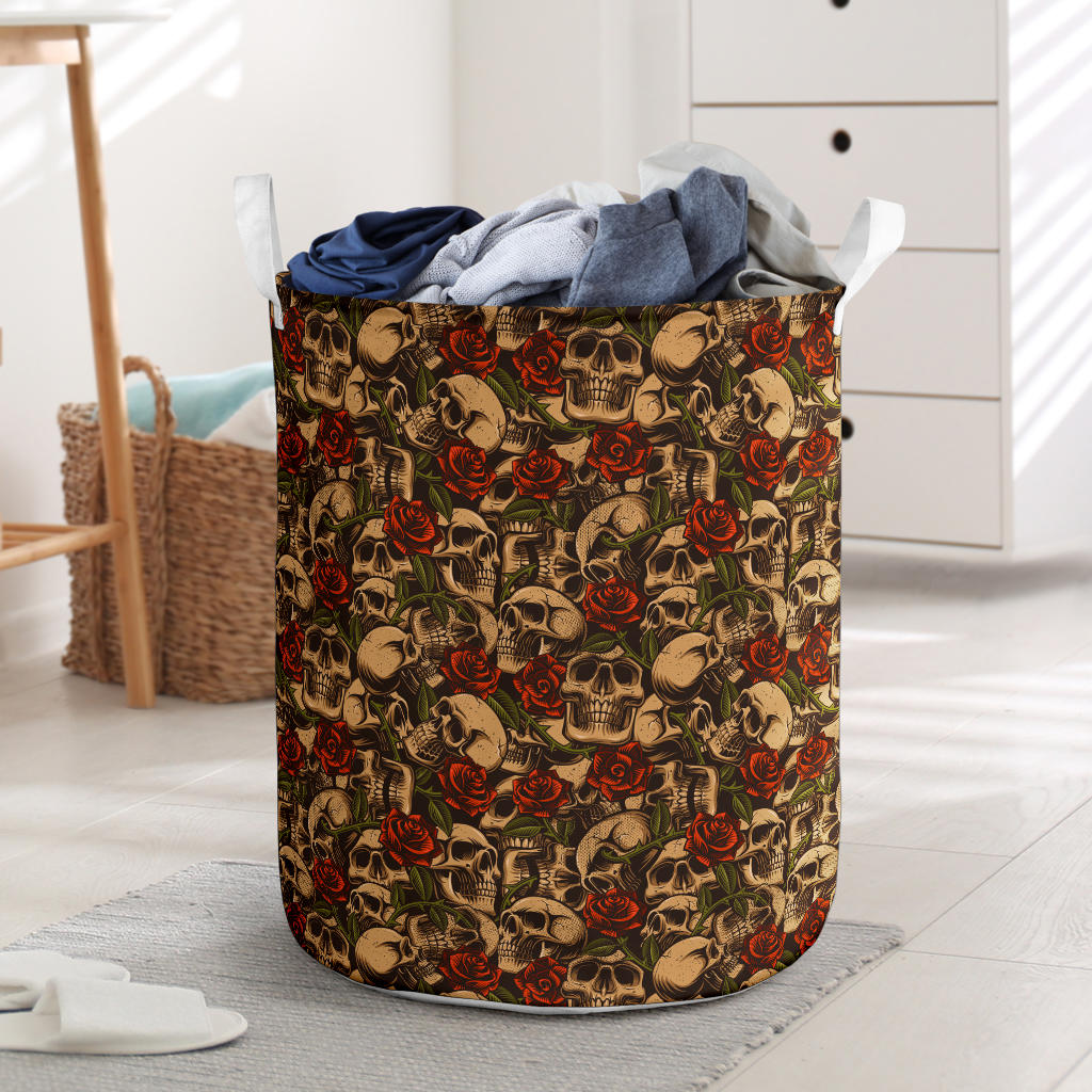 Skull Roses Vintage Design Themed Print Laundry Basket